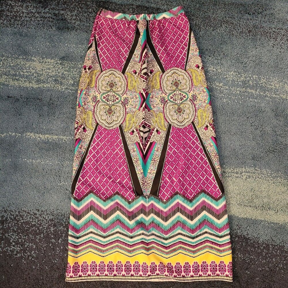 BISOU BISOU Geo Paisley Pencil Maxi Skirt Womens Small Stretch